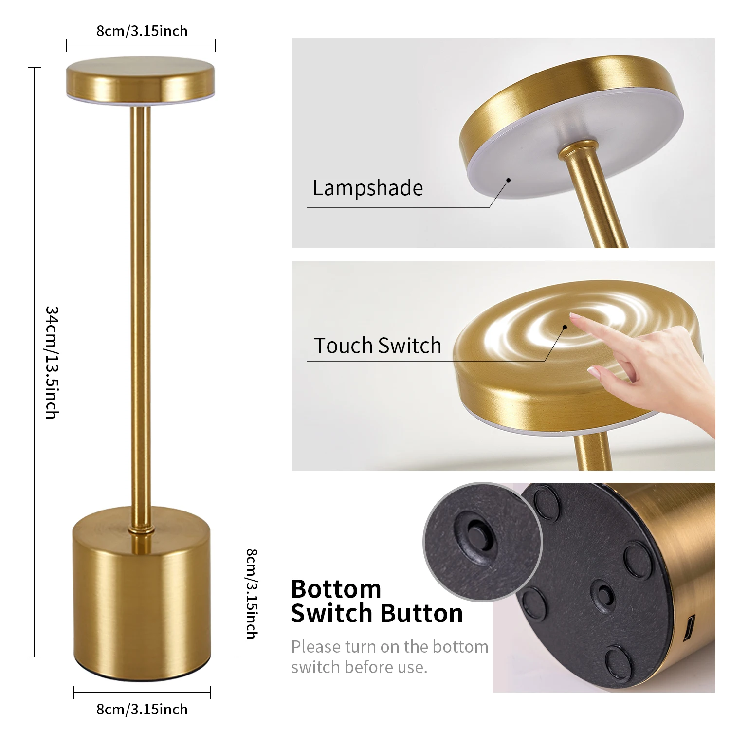 Сенсорное управление светодиодной настольной лампой с 3 цветами регулируемой