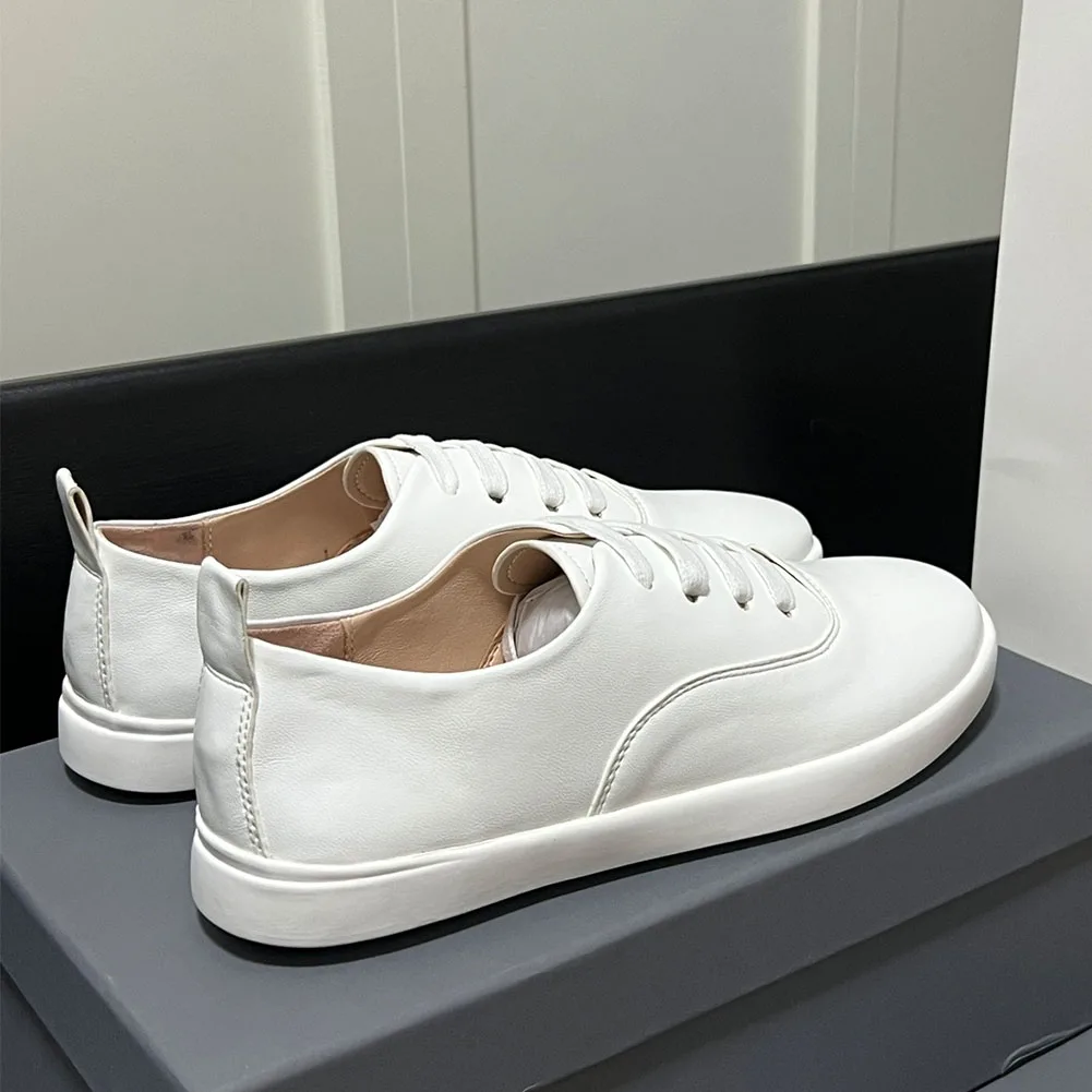 White Women Flats 2023 Spring Summer Genuine Leather Real Skin Flats White Black Pink Comfy Brand Design Leisure Shoes