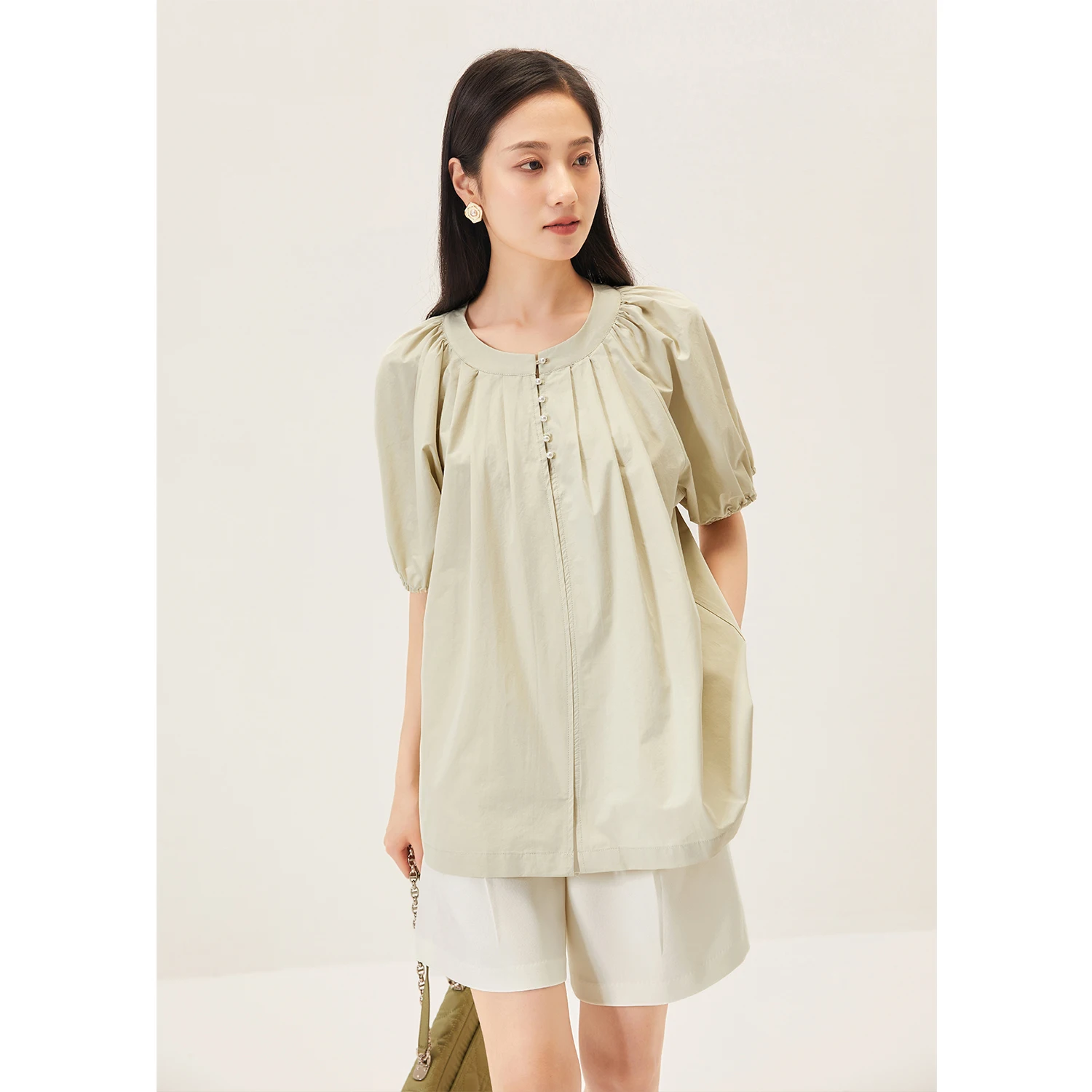 

SHUCHAN Blusas Mujer De Moda 2022 Verano Elegantes 100% Cotton Tops Women Thin (Summer) Lantern Sleeve Single-piece Set