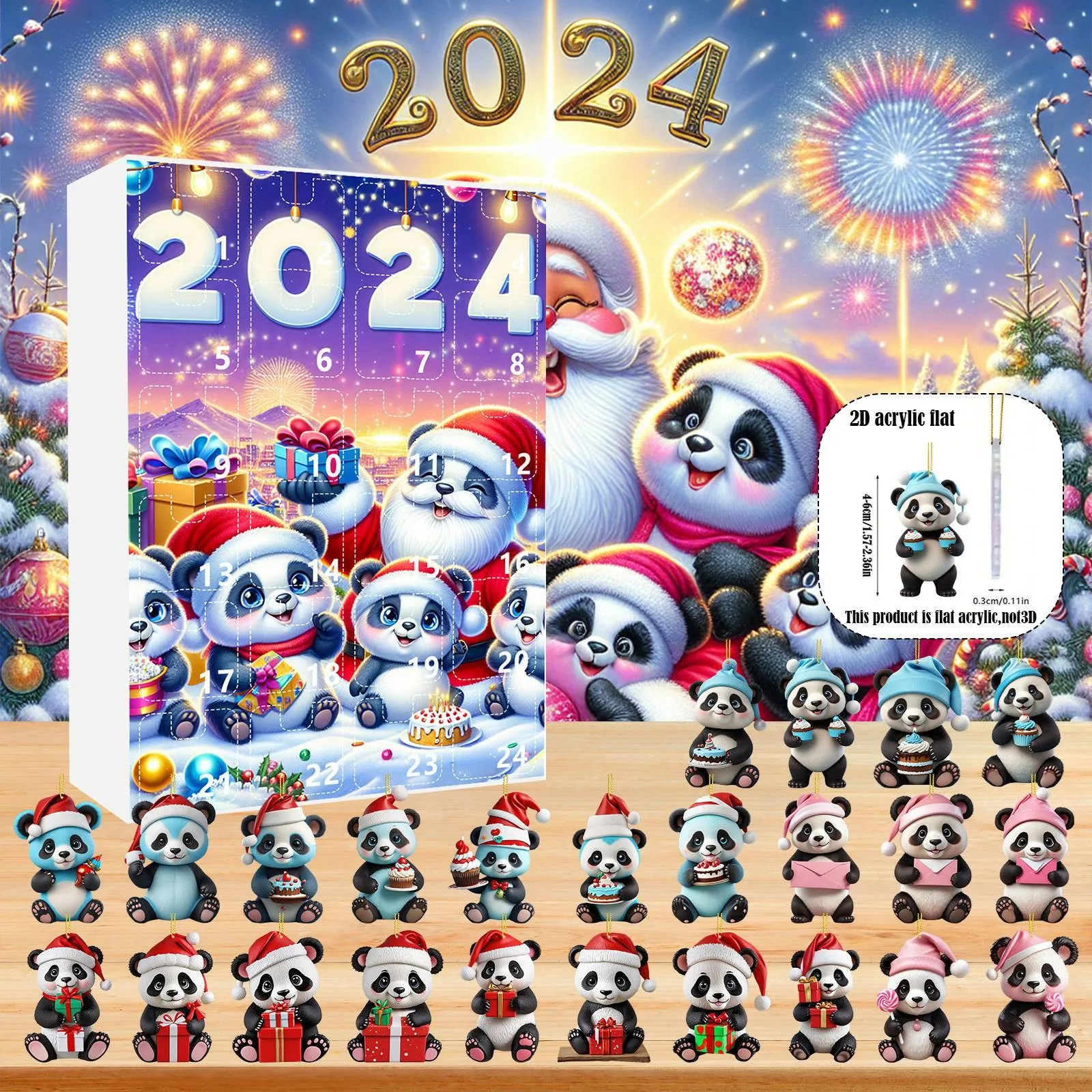2d акриловая рождественская елка панда милый подвесной кулон Адвент-календарь