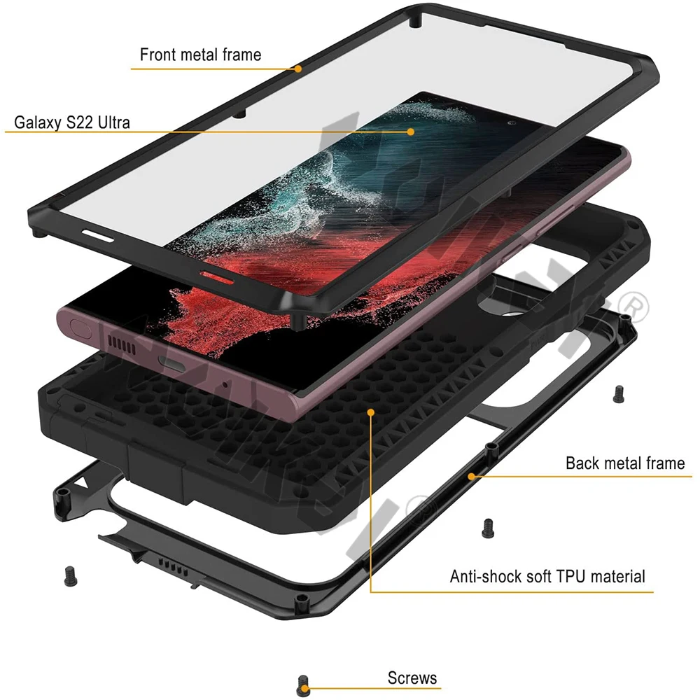 Case For Samsung S22 S21 Plus Ultra Note 20 Ultra Case Heavy Duty Protection Doom Armor Metal Aluminum Phone Luxury Cover Funda