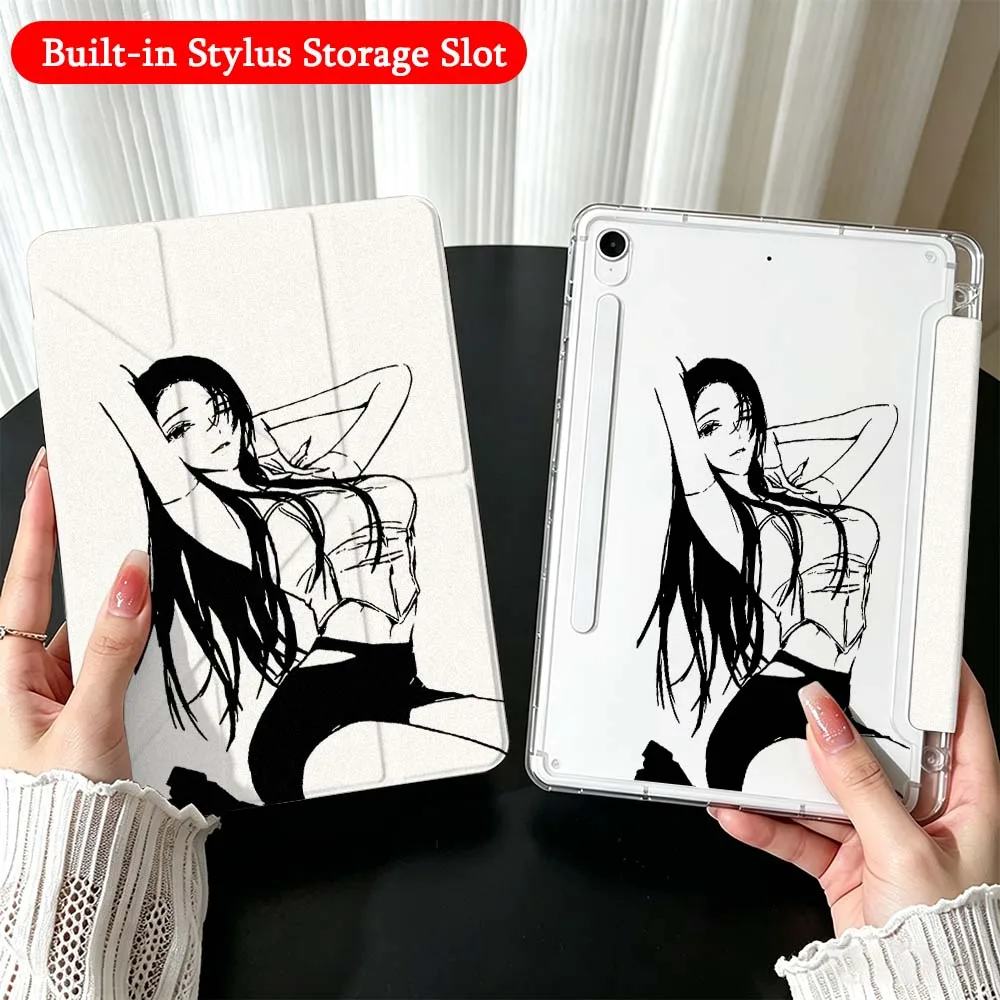Фото Прозрачный Y-образный складной чехол для планшета Samsung Galaxy Tab A9 A8 A11 S6 S7 S8 S9 S10 FE Plus Lite с рисунком девочки №1