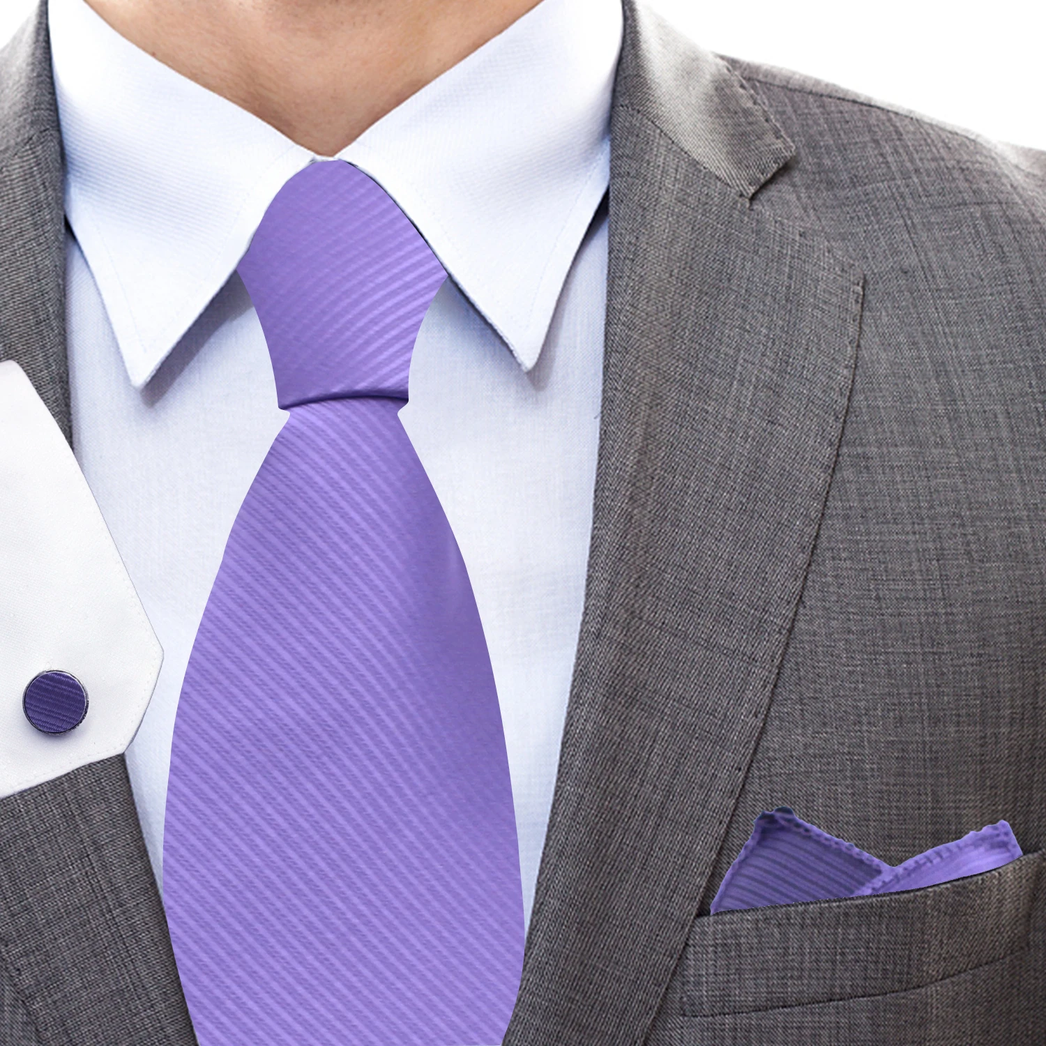 

LYL Premium Silk Tie Ensemble Exclusive Solid Color Purple Business Necktie Set with Cufflinks Upscale Events Free Shipping