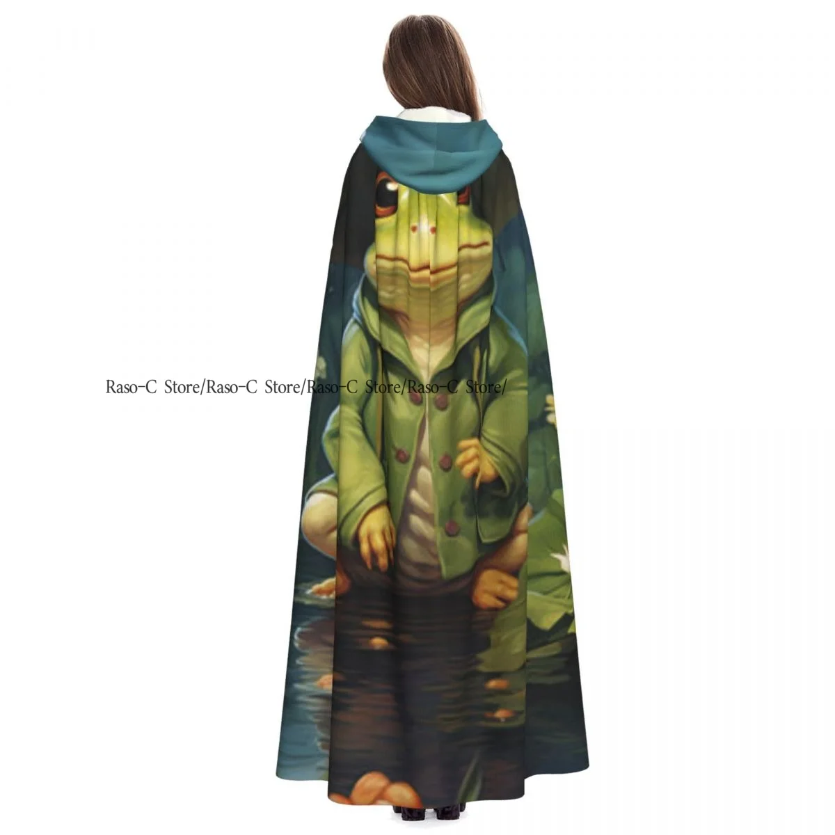 Женская накидка с капюшоном мультяшная Лягушка под дождем средневековый костюм