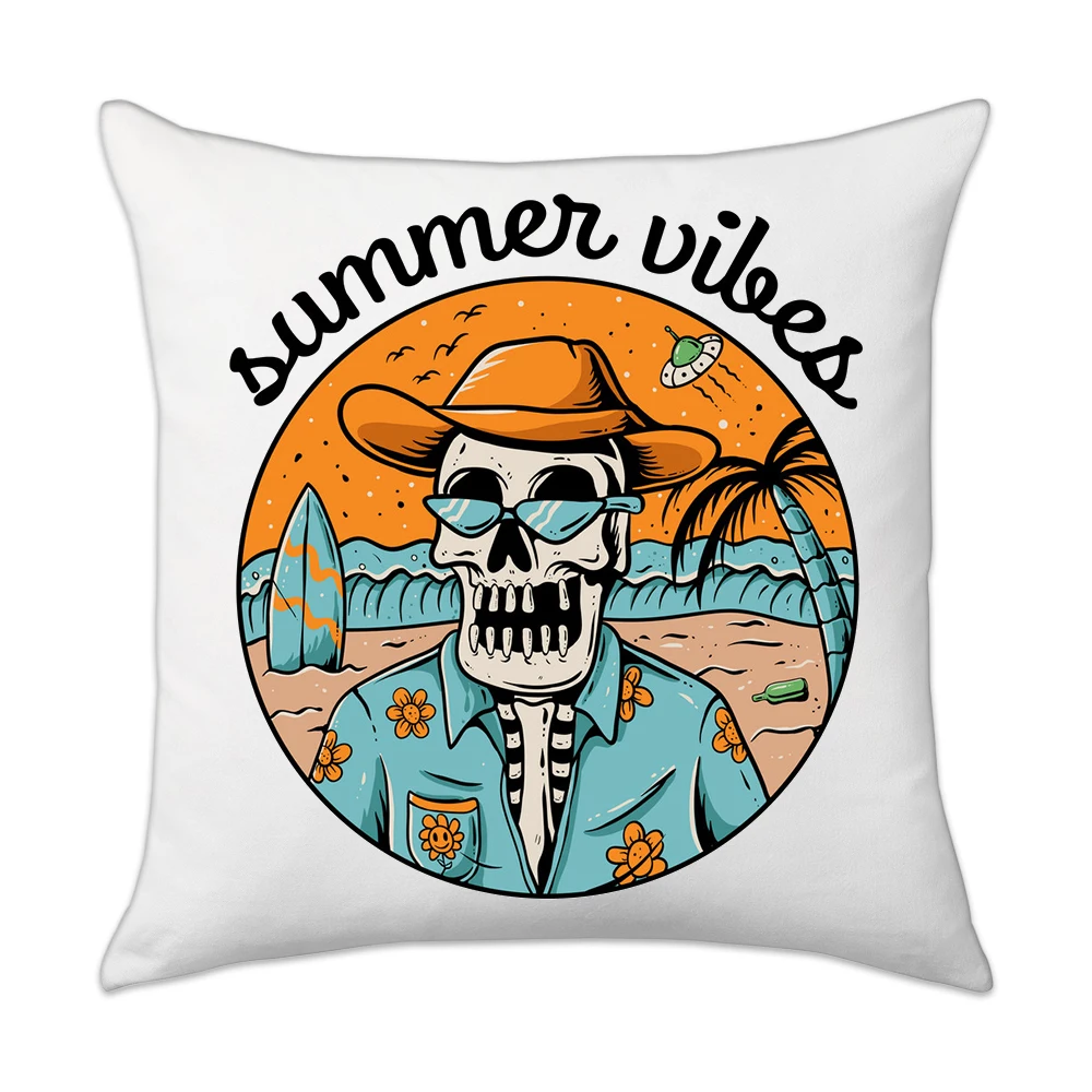 

Summer Vibes Surfing Cushion Cover Home Decorative Skull Pattern Sofa Pillow Case Outdoor Camping Car Throw Pillow Cover 45x45cm