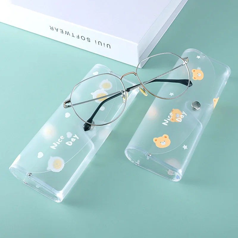 

1 Pcs Women Sunglasses Case Cartoon Cactus Cow Daisy Fruit Transparent/Matte Glasses Box Student Youth Myopia Glasses PVC Case