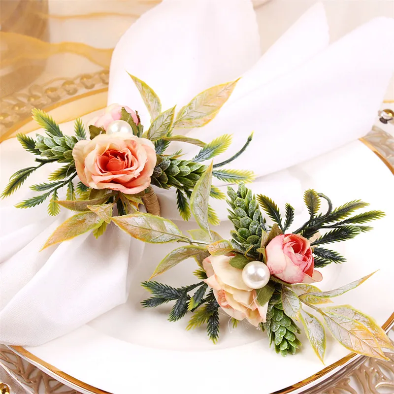 

Пряжка для салфетки для свадебной вечеринки в отеле, имитация двух искусственных украшений ручной работы, украшения для стола с цветами