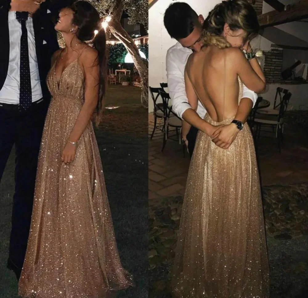 

Сексуальное платье в пол с глубоким V-образным вырезом, ТРАПЕЦИЕВИДНОЕ платье для выпускного вечера, длинное платье с блестками и шлейфом, длинная юбка с открытой спиной