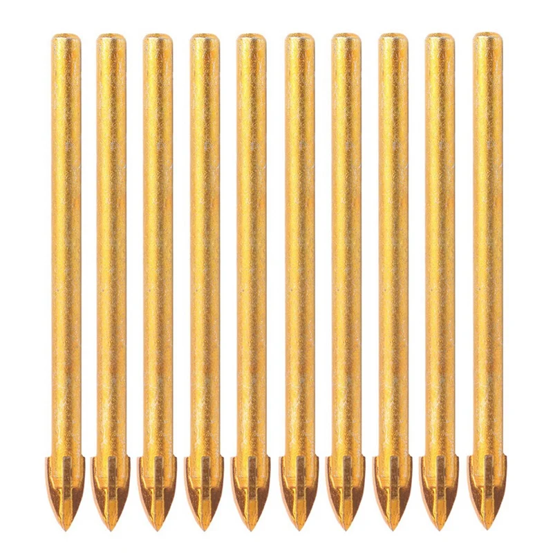

10Pcs Titanium Ceramic Glass Drill Bit Tungsten Carbide Cross Spear Head Drilling Tools 6Mm For Metal Plastic Tile Cement