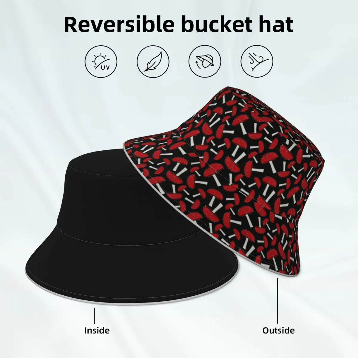 

Magic Mushroom Bucket Hat Red Mushrooms Reversible Man Woman Reflective Fisherman Hats Fashionable Harajuku Sun Hat
