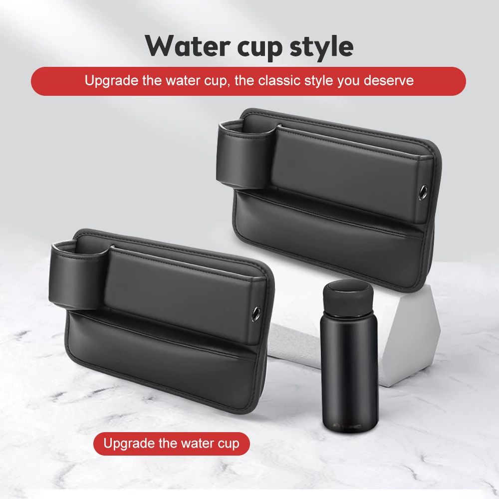

Anchtek Seats Gap Storage Bag PU Leather Car Auto Console Side Car Seat Crevice Storage Box Slit Gap Filler with Bottle Holder