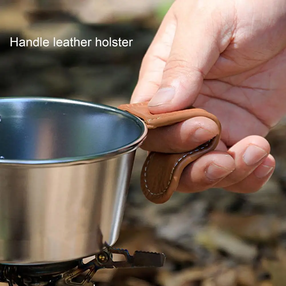 

Practical Pot Cover Wear-resistant Fine Texture Non-slip Pot Handle Cover Top Layer Cowhide Handle Cover for Outdoor