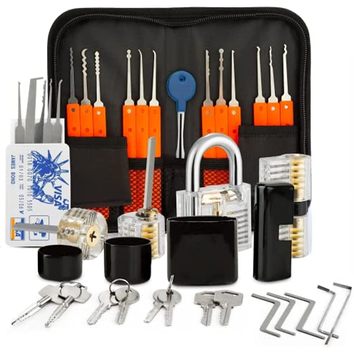 

Orange Lock Picking Kit Practice Tools with 1/2/3/4 Clear Locks Transparent Padlock Unlocking Tool Kit