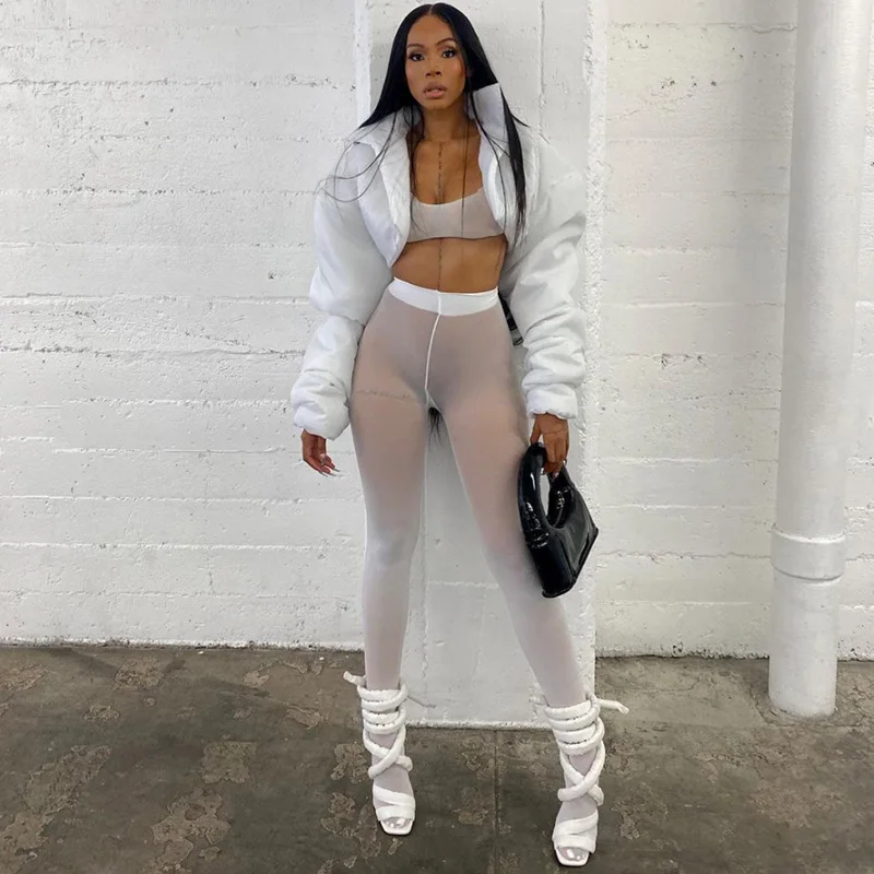 White Puffer Coats Cropped Jackets Women 2022 Fashion High Street Casual Short Bubble Coats Winterwear Clothes Outwear