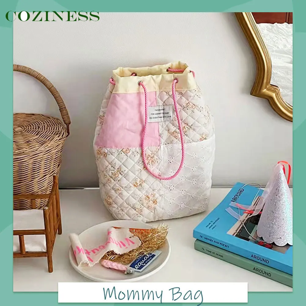 

Diaper Bag Homemade Drawstring Handbag Mommy High Quality Bento Lunch Box Bag Colorful Floral Bucket Single Shoulder Hot Sale
