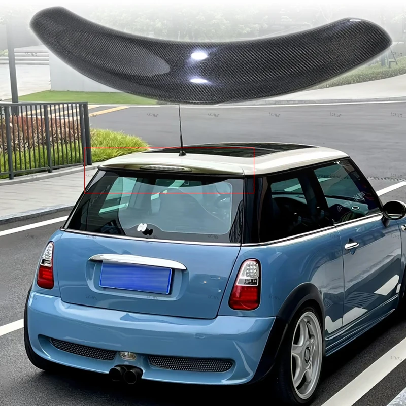 Фото Для 2001-2006 Mini R50 R51 R53 Cooper S Высококачественный задний спойлер на крышу из углеродного волокна, крыло багажника, яркий черный задний спойлер №1