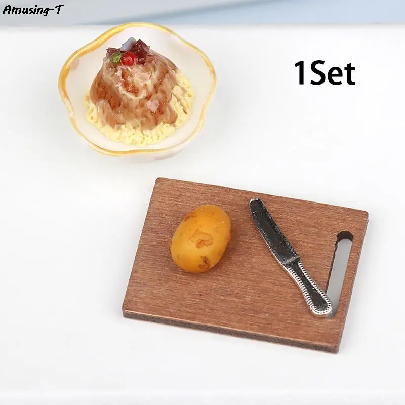 

1Set 1:12 Dollhouse Miniature Potato Salad Bowl W/Chopping Block Kitchenware Kitchen Food Model Decor Toy Doll House Accessories