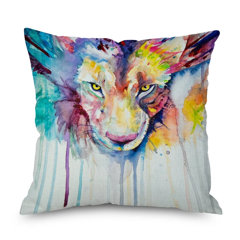 

Watercolor Animal Wolf Painting Pillow Case Fashion Modern Cushion Cover Cartoon Throw Pillows for Bedroom Car Home Decor