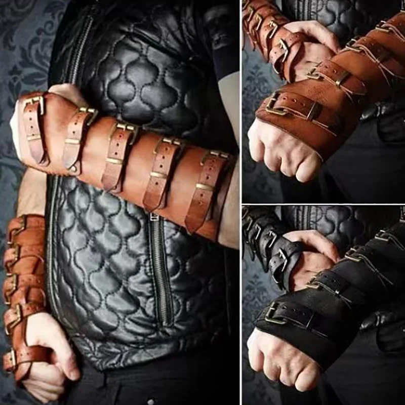 

Medieval Viking Arm Guard Armor Bracers Pirate Knight Warrior Cosplay Props Steampunk Leather Long Glove Vambraces Gauntlet LARP