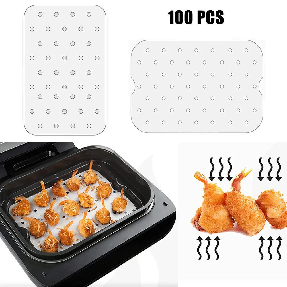 

100Pcs Air Fryer Parchment Paper Disposable Liner Non-Stick Steaming Basket Mat Oil-absorbing Paper Kitchen Airfryer Accessories