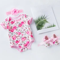 summer baby girl clothes set cotton three piece leopard print fashion soft comfortable infant bodysuit clothes set