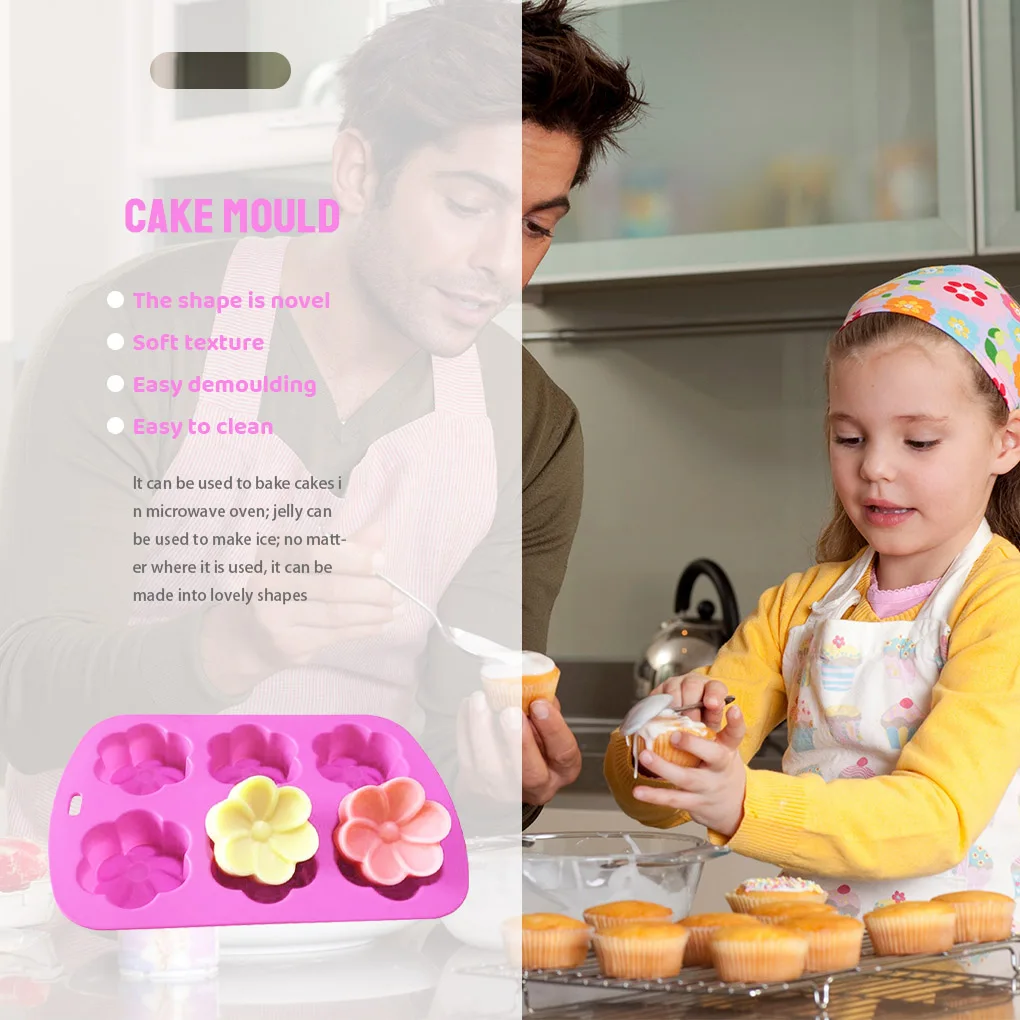 

6-Cavity Silicone Flower Cake Mold Handmade Jelly Mousse Mould Heat Resistant Chocolate Baking Tray Ice Cube