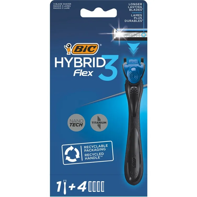 Bıc Flex 3 Men's Razor 1 Handle + 4 Heads 90% Recycled Plas