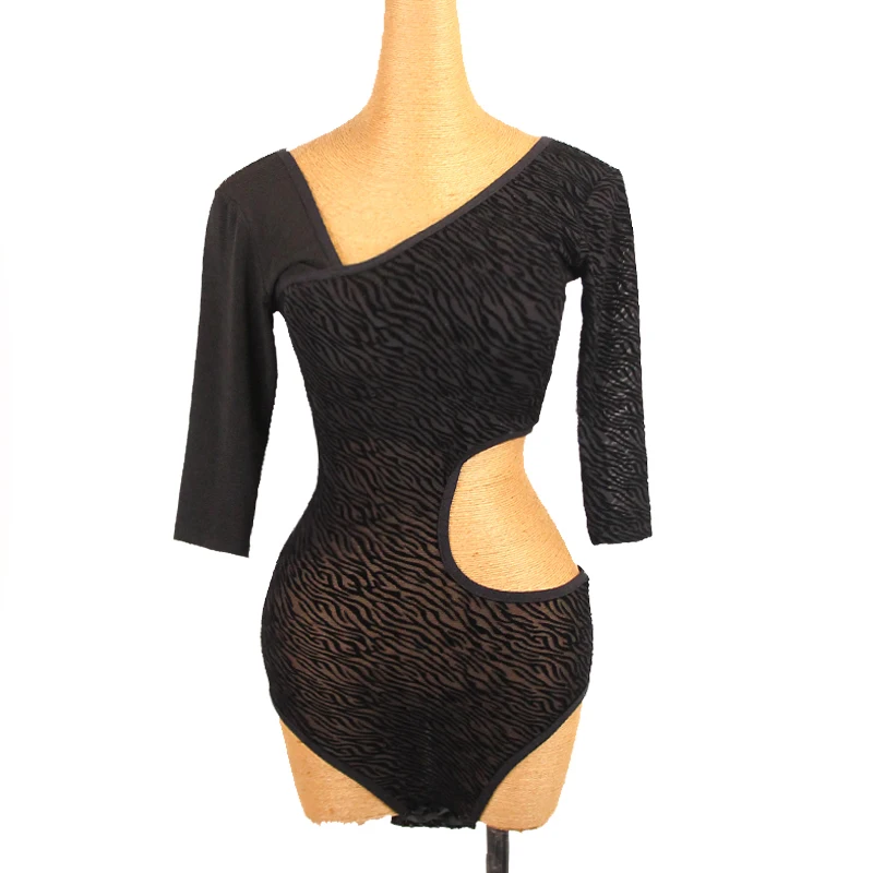 

Женские топы для латиноамериканских танцев, пикантный комбинезон с коротким рукавом и нагрудной подушкой, одежда для современных соревнов...