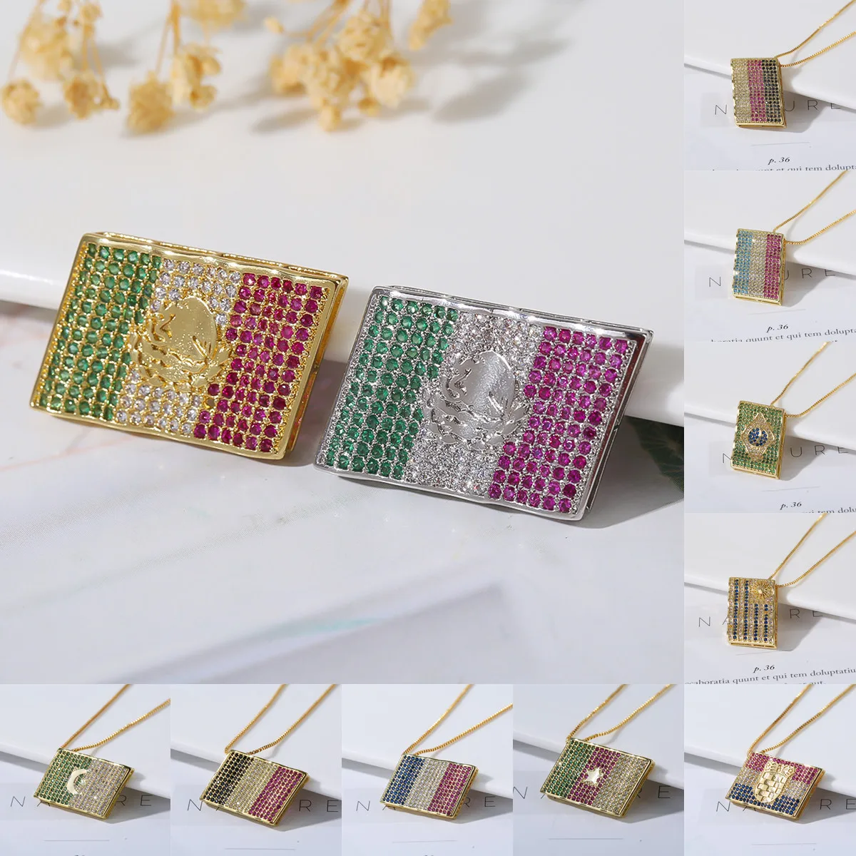 

Mexican Flag Neck Chain 20th World Football Game Fan Gold Plated Stainless Steel Pendant Mexican Flag Necklace