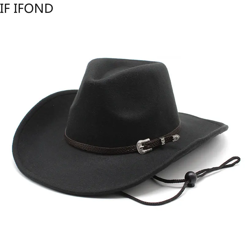 

New Men's Western Cowboy Hat Fashion Imitation Wool Wide Brim Felt Fedora Hat Cowgirl Panama Jazz Hat Sombreros Hombre