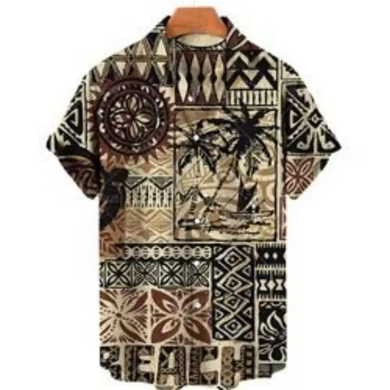 

Hawaiian Oversized Shirt Dazn Ethnic Style Printed Shirts Casual Streetwear Short Sleeve Tops Mens Loose Vintage Men's Clothing