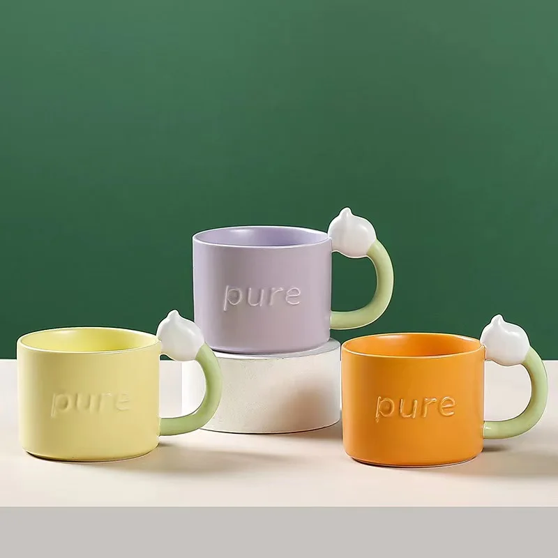 

INS High Beauty Mug Orchid Ceramic Cup Creative Ceramic Coffee Milk Breakfast Cup Couple Home Drinking Cup