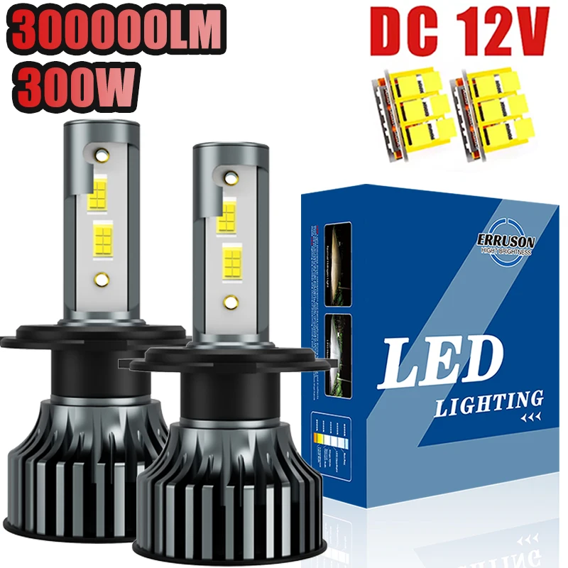 Фото Erruson 300W 300000LM 6000K HB3 HB4 9005 9006 H1 H7 H4 H11 Лампа светодиодная CSP 3570 Автомобильная фара Противотуманная фара Белый свет №1