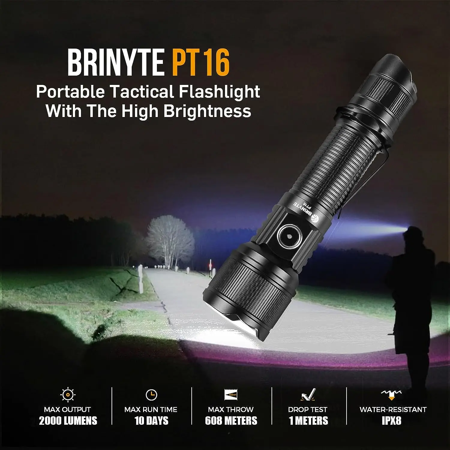 Фото Brinyte PT16 2000 люмен перезаряжаемый военный тактический фонарик USB-C компактные светодиодные фонарики профессиональный охотничий фонарь №1