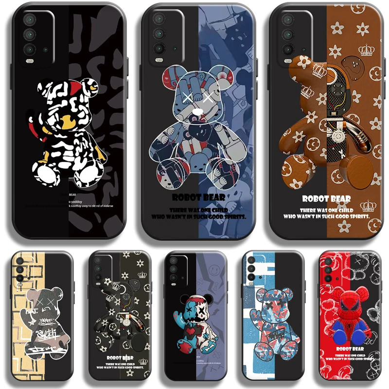 

Fashion Brand Luxury Bear For Xiaomi Redmi 10 9 9T 9A 9C Phone Case For Redmi Note 10 10S 10T 9 9S 9T 5G Case Liquid Silicon