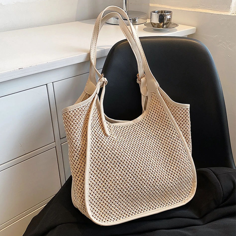 

Large Capacity Woven Women's Tote 2022 Summer Beach Straw Bohemian Shoulder Side Bag Handbag Designer Lady Travel Shopping Bag
