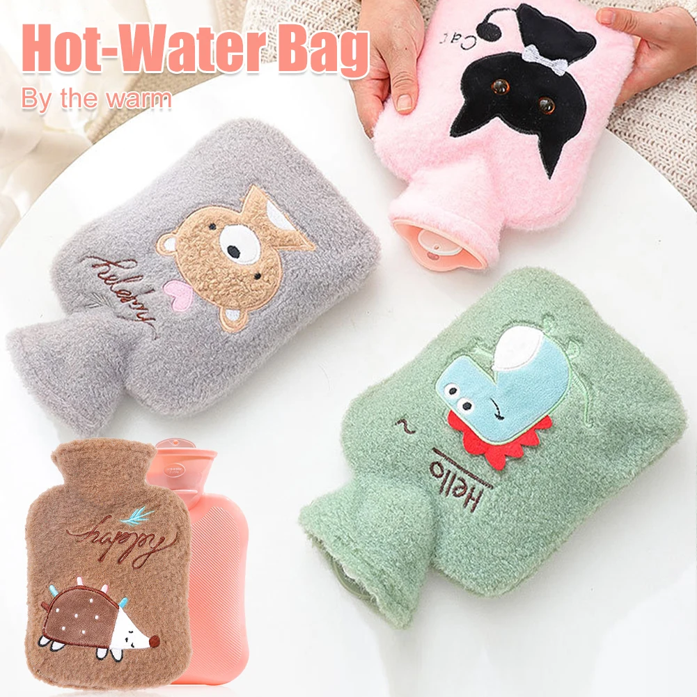 

1000ML Hot Water Bottle Leakproof Refillable Hot Water Bag with Plush Cover Cute Animal Women Winter Water Bag Hand Feet Warmer