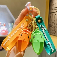 creative cute shark slippers design key chain trend couple car key ring chain pendant lanyard leather bag jewelry gift wholesale
