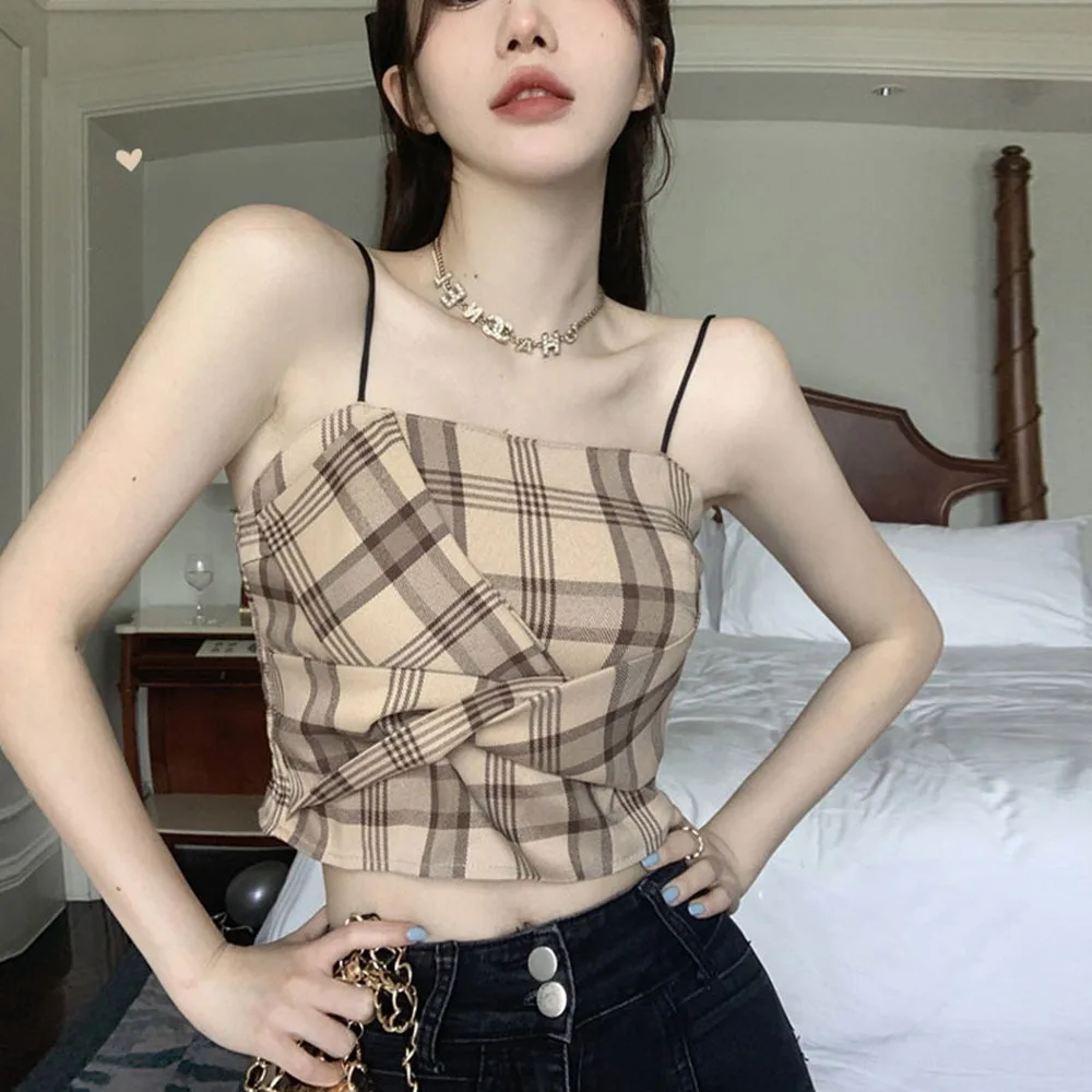 

Кроп-Топ женский в клетку, укороченный пикантный топ в винтажном стиле, модная облегающая уличная одежда для вечерние, дизайн Kink, лето 2022