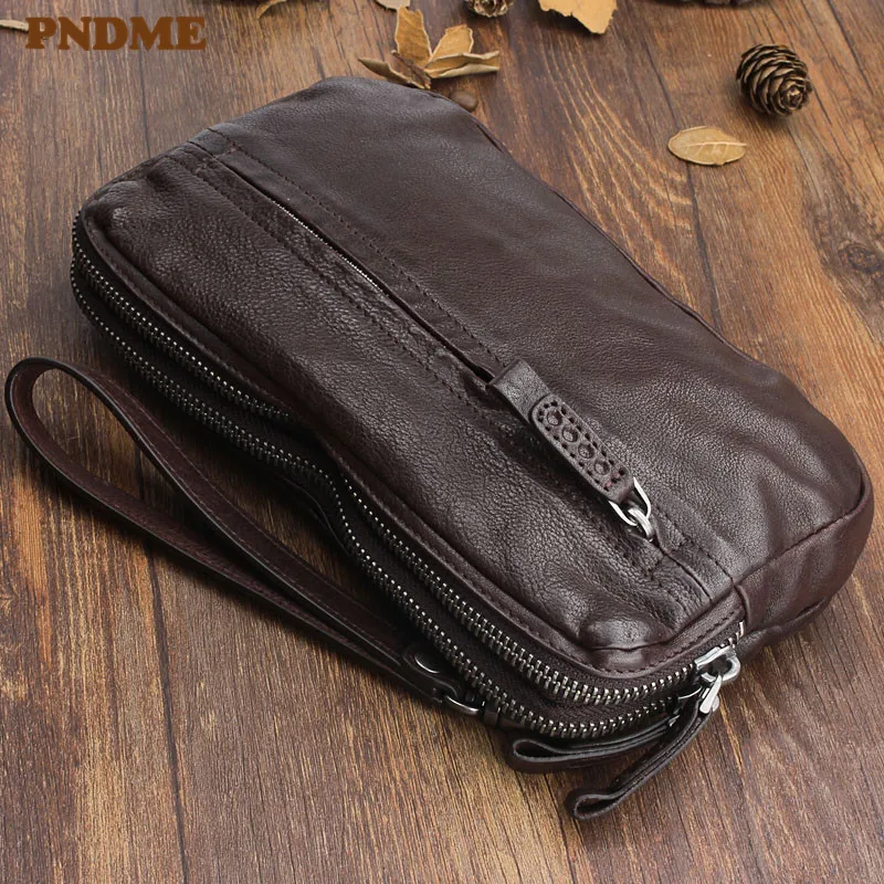Business vintage genuine leather men's clutch bag simple casual natural soft first layer cowhide multi-card holder phone wallet