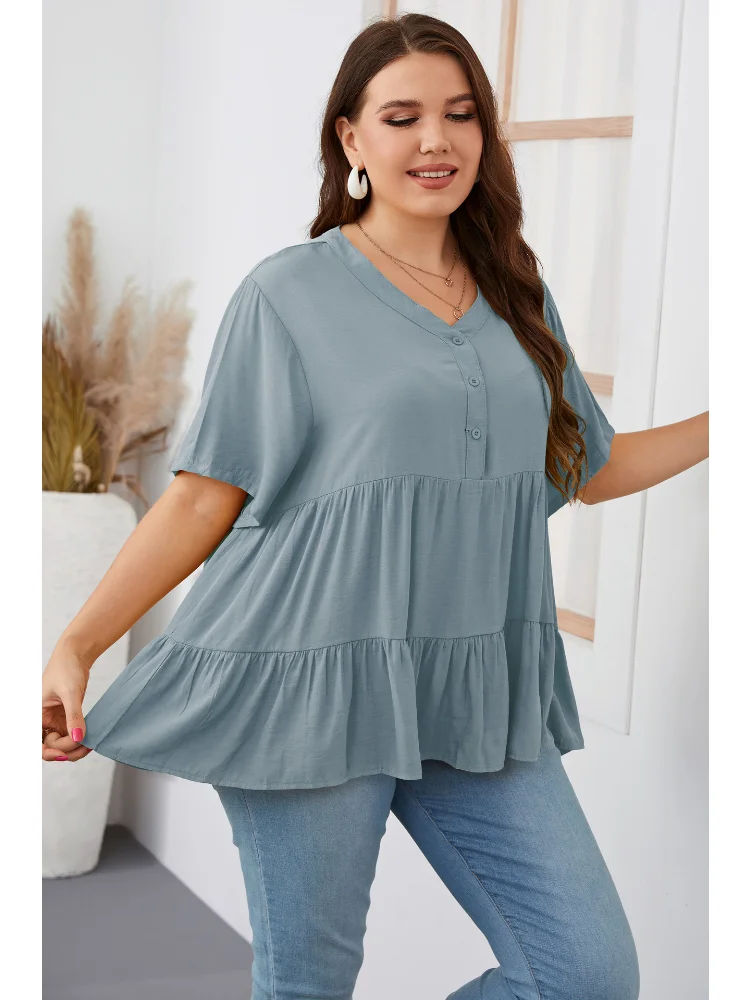 Pang Mei Short Sleeve Fluffy Large Size Shirt Women's Loose Top women plus size clothing