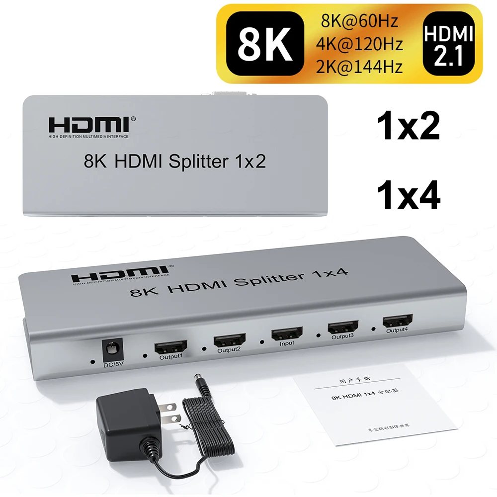 HDMI-сплиттер 8K60Hz 1x4 HDMI2.1 HDR 3D Аудио видео преобразователь 1 в 2 3 4 выхода 4k 120 Гц 8K 1x2 HDMI сплиттер ПК на ТВ двойной дисплей