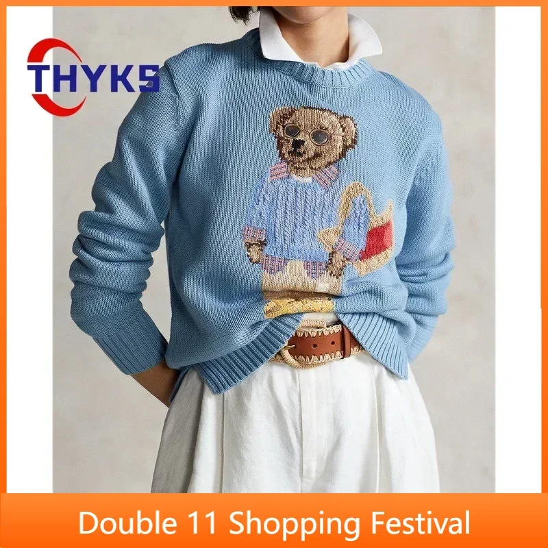 

Вязаные свитера с мультяшным медведем, женские и мужские свободные универсальные мягкие Пуловеры с круглым вырезом, Модные Повседневные Классические осенние куртки унисекс