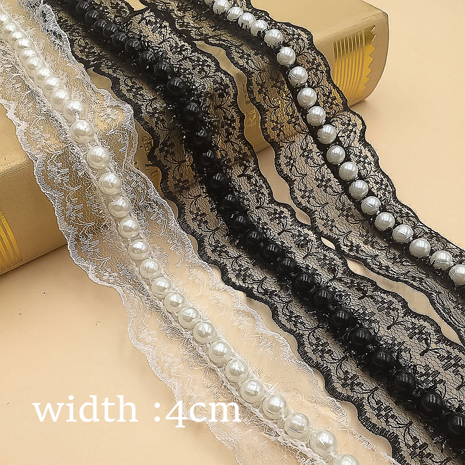 

Non-Elastic Beaded Lace Trim With Pearl-Like Beads For Curtains Fringe And Clothing Decoration And Diy Accessories For Sewing