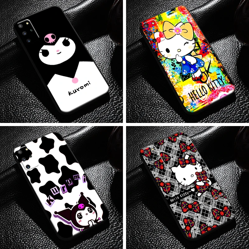 

Cute Hello Kitty For Samsung Galaxy S22 S21 S20 S10 10E S9 S8 Plus S21 S20 Ultra FE 5G Phone Case Coque Liquid Silicon Black