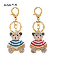 easya 1pcs cute cartoon bear keychain toy girl bag car key ring pink blue mobile phone pendant jewelry