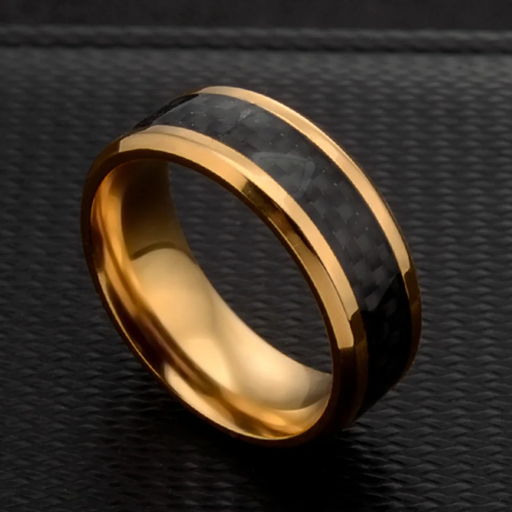 Мужское кольцо из углеродного волокна черное нержавеющей стали с внутренней