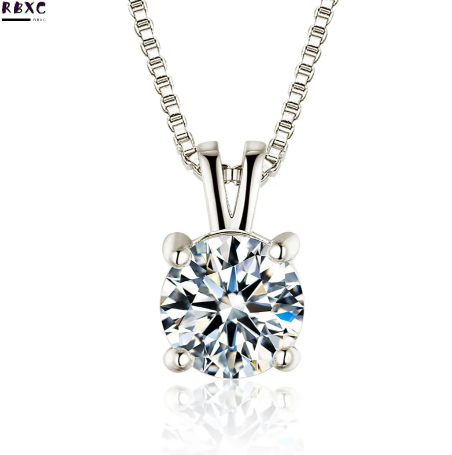 

2ct Lab Diamond Solitaire Pendant Necklace S925 Sterling Silver Color Choker Statement Necklace Women Jewelry With Box Chain