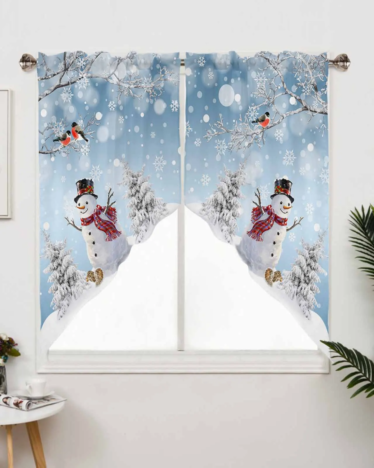 

Рождественские снеговики, снежинки, дерево, оконные шторы, занавески для гостиной и кухни, Рождественский домашний декор, треугольная занавеска