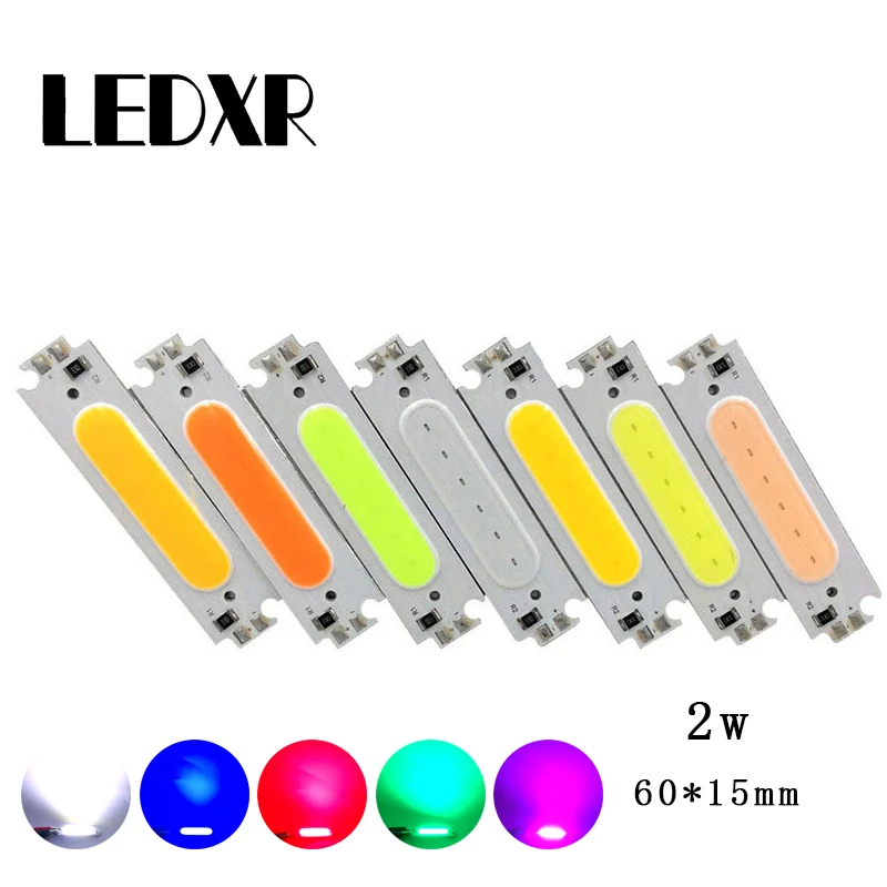 

5pcs High power COB light strip 12V 2W LED60x15mm light source module red blue green purple pink white orange light